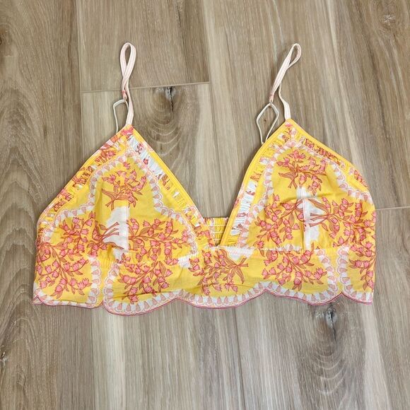 Free People Intimately Yellow and Pink Floral Bralette Size XL - Picture 1 of 4